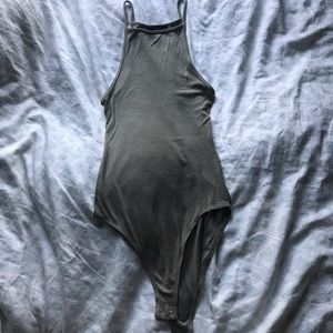 Forever 21 Army Green Ribbed Snap Bodysuit